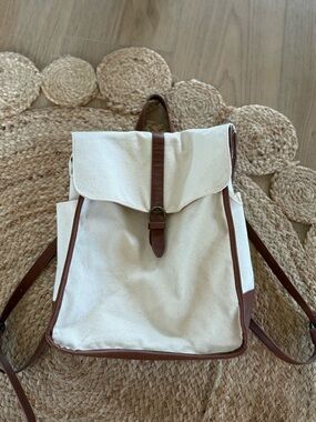 Universal Thread Cream Canvas Backpack with Brown Trim